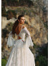 Cold Shoulder Ivory Lace Tie Back Wedding Dress